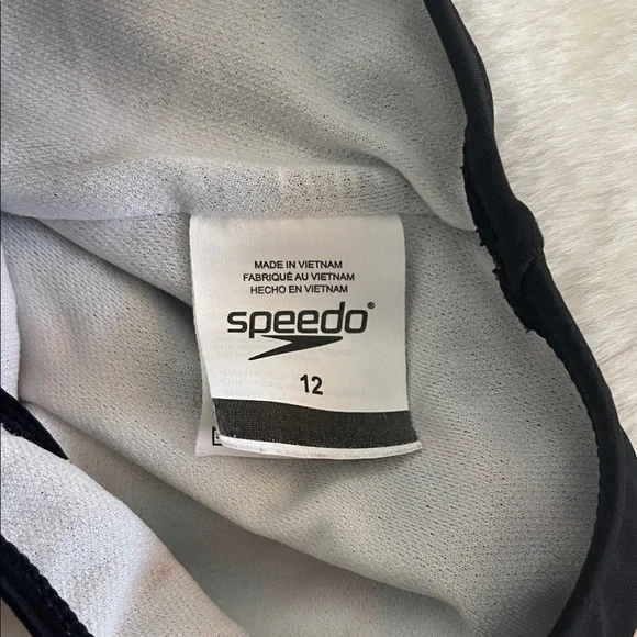 Speedo Black One-Piece Swimsuit with Geometric Design SZ 12 - Picture 3 of 4